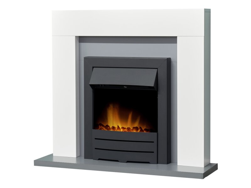 Adam Dakota Fireplace Pure White & Grey + Colorado Electric Fire Black, 39"