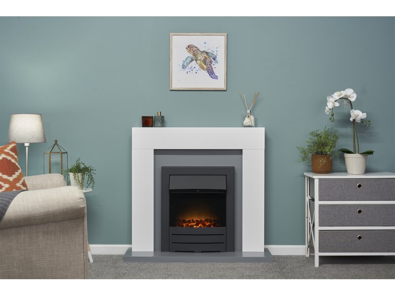 Adam Dakota Fireplace Pure White & Grey + Colorado Electric Fire Black, 39"