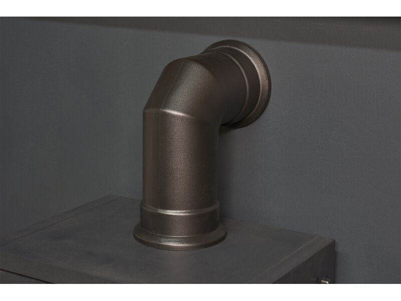 Adam Oak Beam, Hearth & Stove Pipe with Bergen Stove in Charcoal Grey