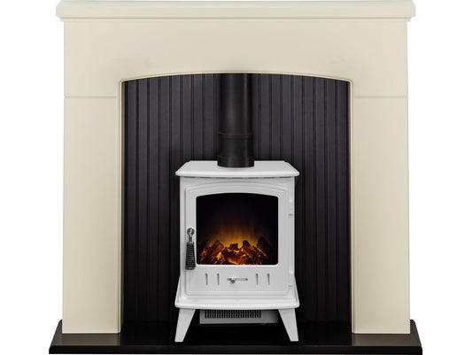 Adam Derwent Stove Suite in Cream with Aviemore Electric Stove in White Enamel, 48 Inch