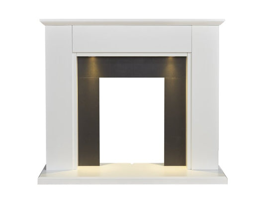 Adam Eltham Fireplace in Pure White & Black with Downlights, 45 Inch
