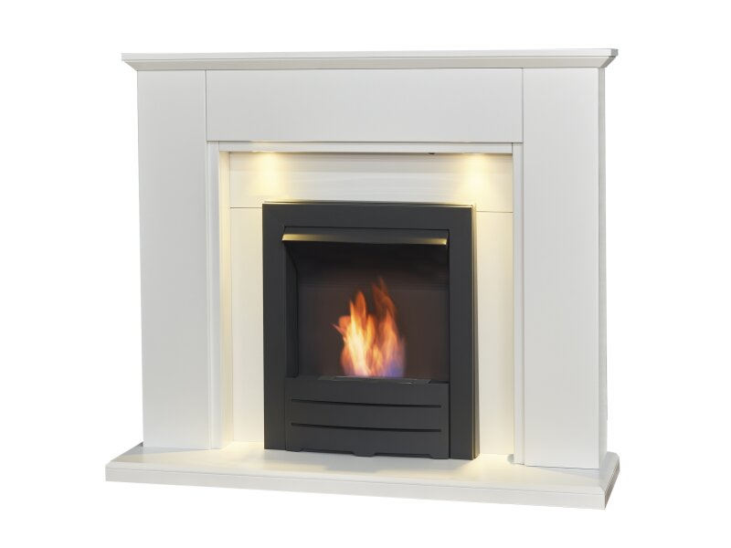 Adam Eltham Fireplace in Pure White with Downlights & Colorado Bio Ethanol in Black, 45 Inch