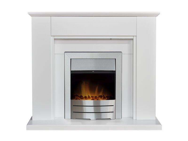 Adam Eltham Fireplace in Pure White with Downlights & Colorado Electric Fire in Brushed Steel, 45 Inch