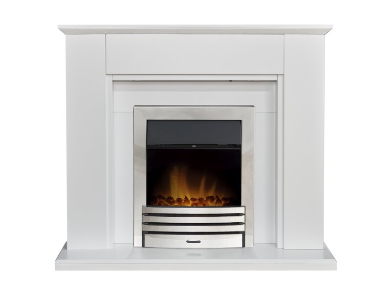 Adam Eltham Fireplace in Pure White with Downlights & Eclipse Electric Fire in Chrome, 45 Inch