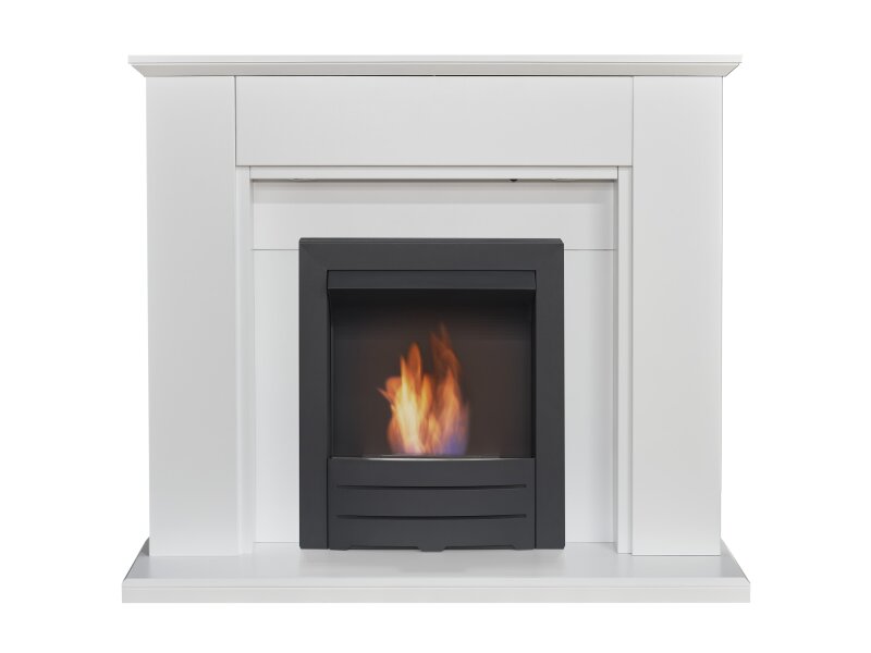 Adam Eltham Fireplace in Pure White with Downlights & Colorado Bio Ethanol in Black, 45 Inch