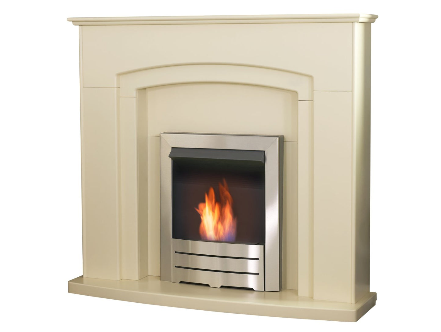 Adam Falmouth Fireplace Cream + Downlights & Colorado Bio Ethanol Fire Brushed Steel, 49"