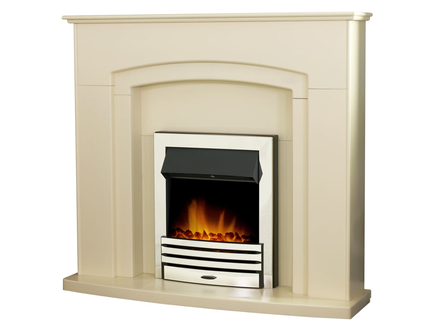 Adam Falmouth Fireplace Cream + Downlights & Eclipse Electric Fire Chrome, 49"