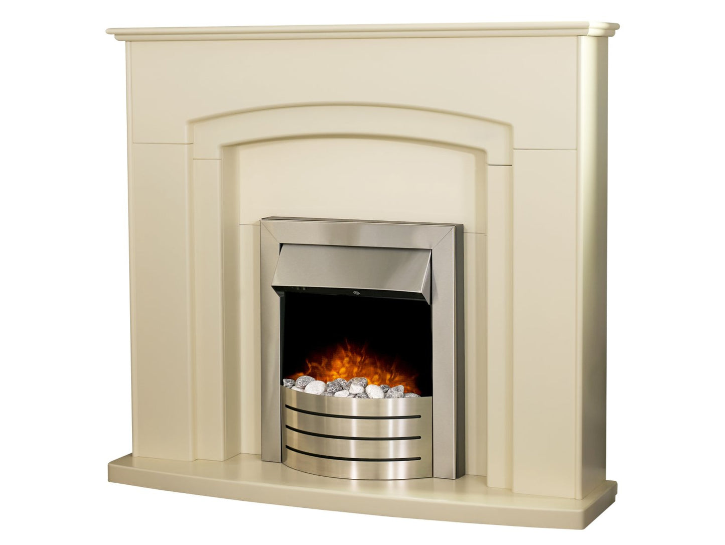 Adam Falmouth Fireplace Cream + Downlights & Comet Electric Fire Brushed Steel, 49"