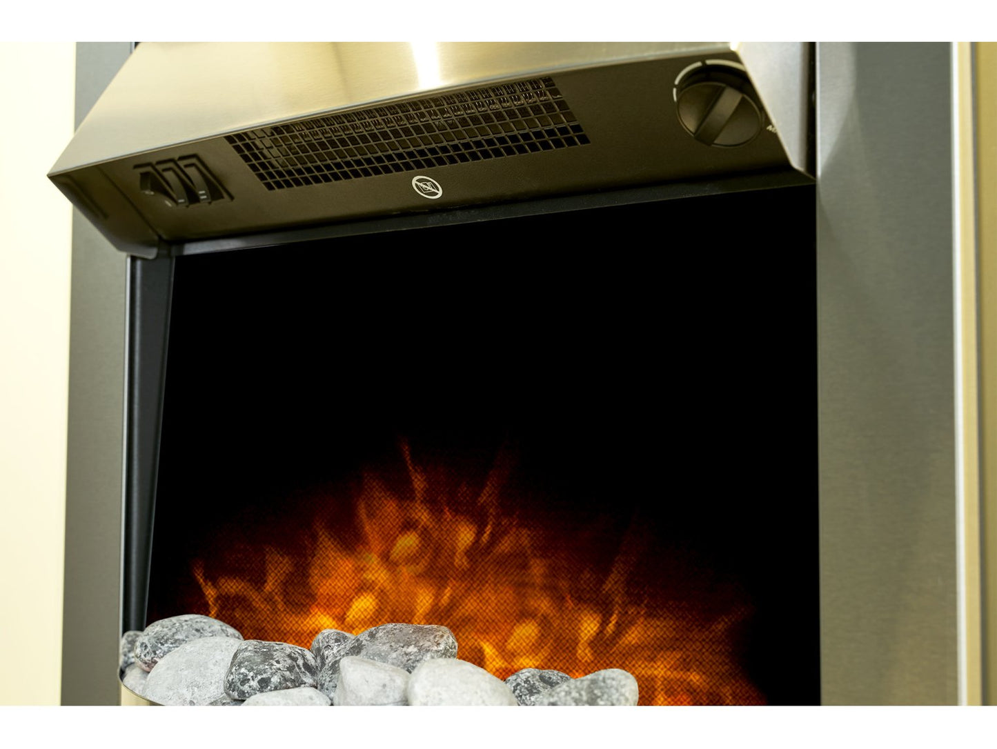 Adam Falmouth Fireplace Cream + Downlights & Comet Electric Fire Brushed Steel, 49"