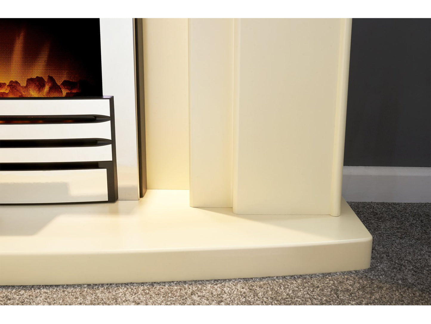 Adam Falmouth Fireplace Cream + Downlights & Eclipse Electric Fire Chrome, 49"
