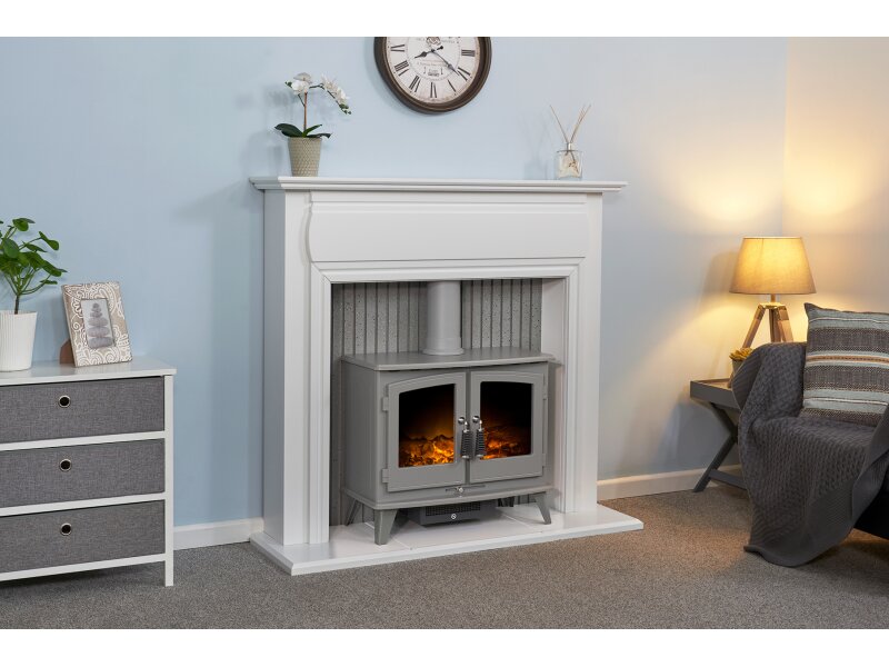 Adam Florence Stove Suite Pure White + Woodhouse Electric Stove Grey, 48"