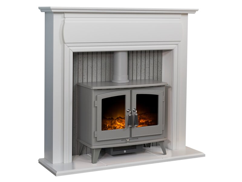 Adam Florence Stove Suite Pure White + Woodhouse Electric Stove Grey, 48"