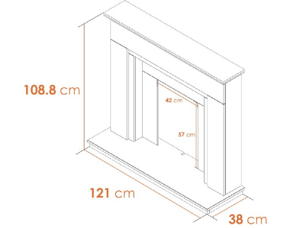 Adam Genoa Fireplace in Pure White & Grey with Downlights & Oslo Electric Inset Stove in Black, 48 Inch