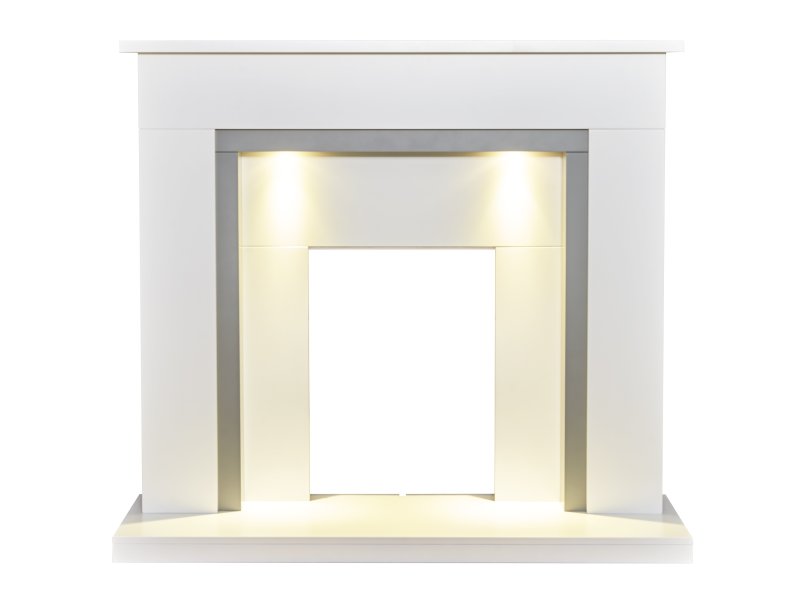 Adam Genoa Fireplace in Pure White and Grey with Downlights, 48 Inch