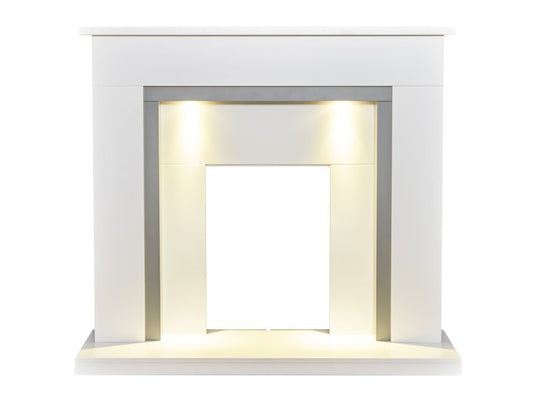 Adam Genoa Fireplace in Pure White and Grey with Downlights, 48 Inch