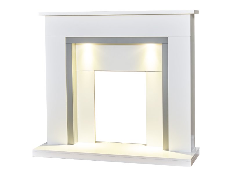 Adam Genoa Fireplace in Pure White and Grey with Downlights, 48 Inch
