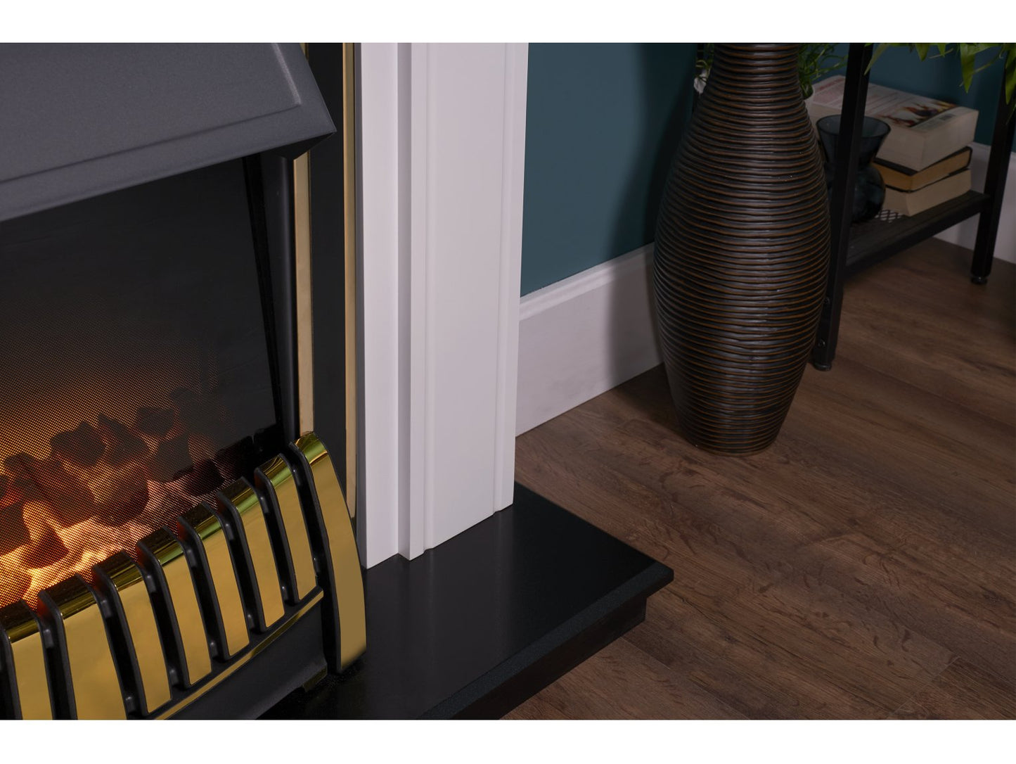 Adam Georgian Fireplace Suite Pure White + Elan Electric Fire Brass, 39"