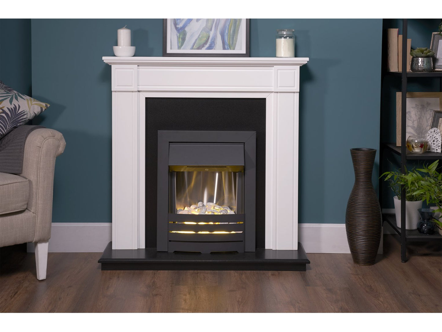 Adam Georgian Fireplace Suite Pure White + Helios Electric Fire Black, 39"