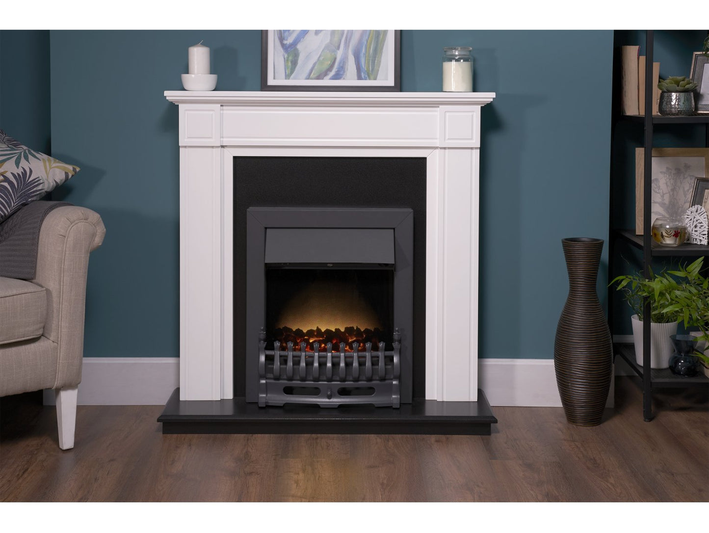 Adam Georgian Fireplace Suite Pure White + Blenheim Electric Fire Black, 39"