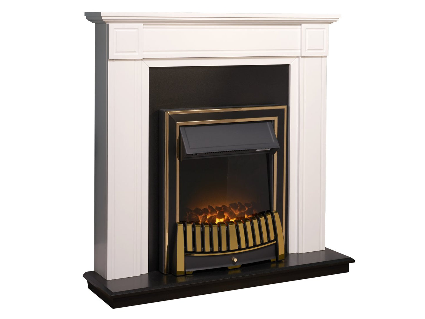 Adam Georgian Fireplace Suite Pure White + Elan Electric Fire Brass, 39"