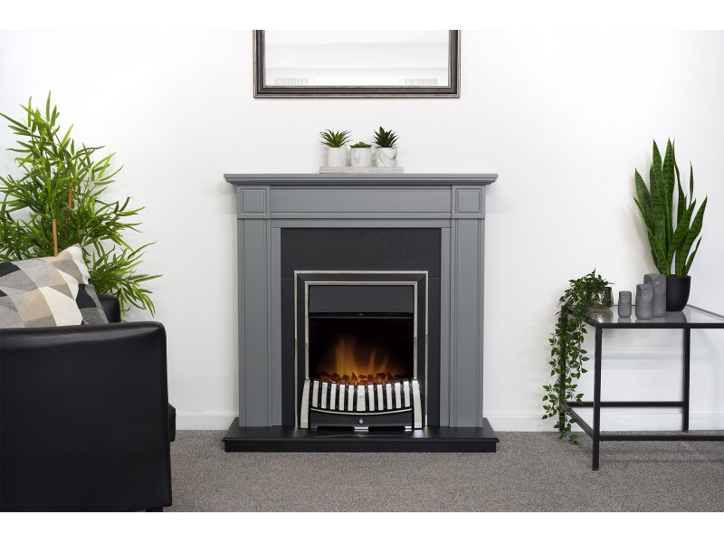 Adam Georgian Fireplace Grey + Chrome Elan Electric Fire, 39"
