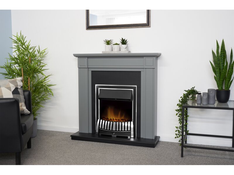 Adam Georgian Fireplace Grey + Chrome Elan Electric Fire, 39"