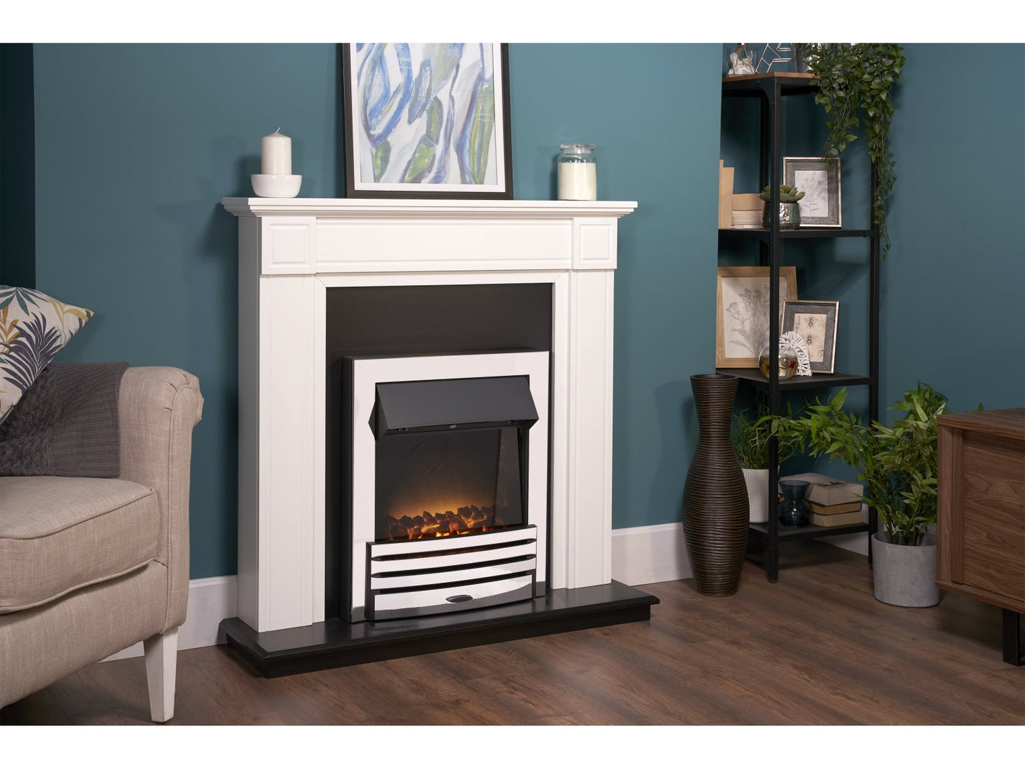 Adam Georgian Fireplace Suite Pure White + Eclipse Electric Fire Chrome, 39"