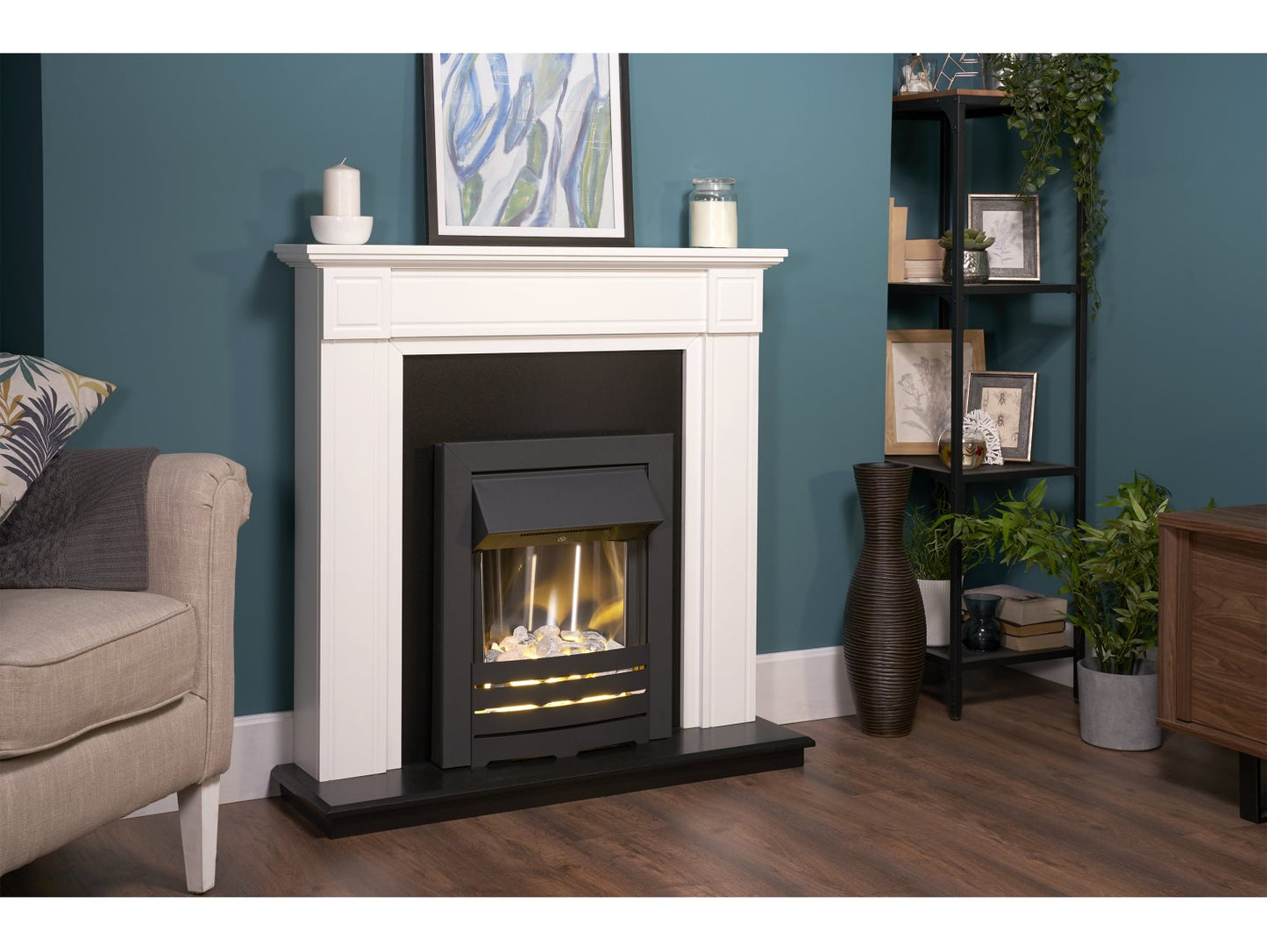 Adam Georgian Fireplace Suite Pure White + Helios Electric Fire Black, 39"