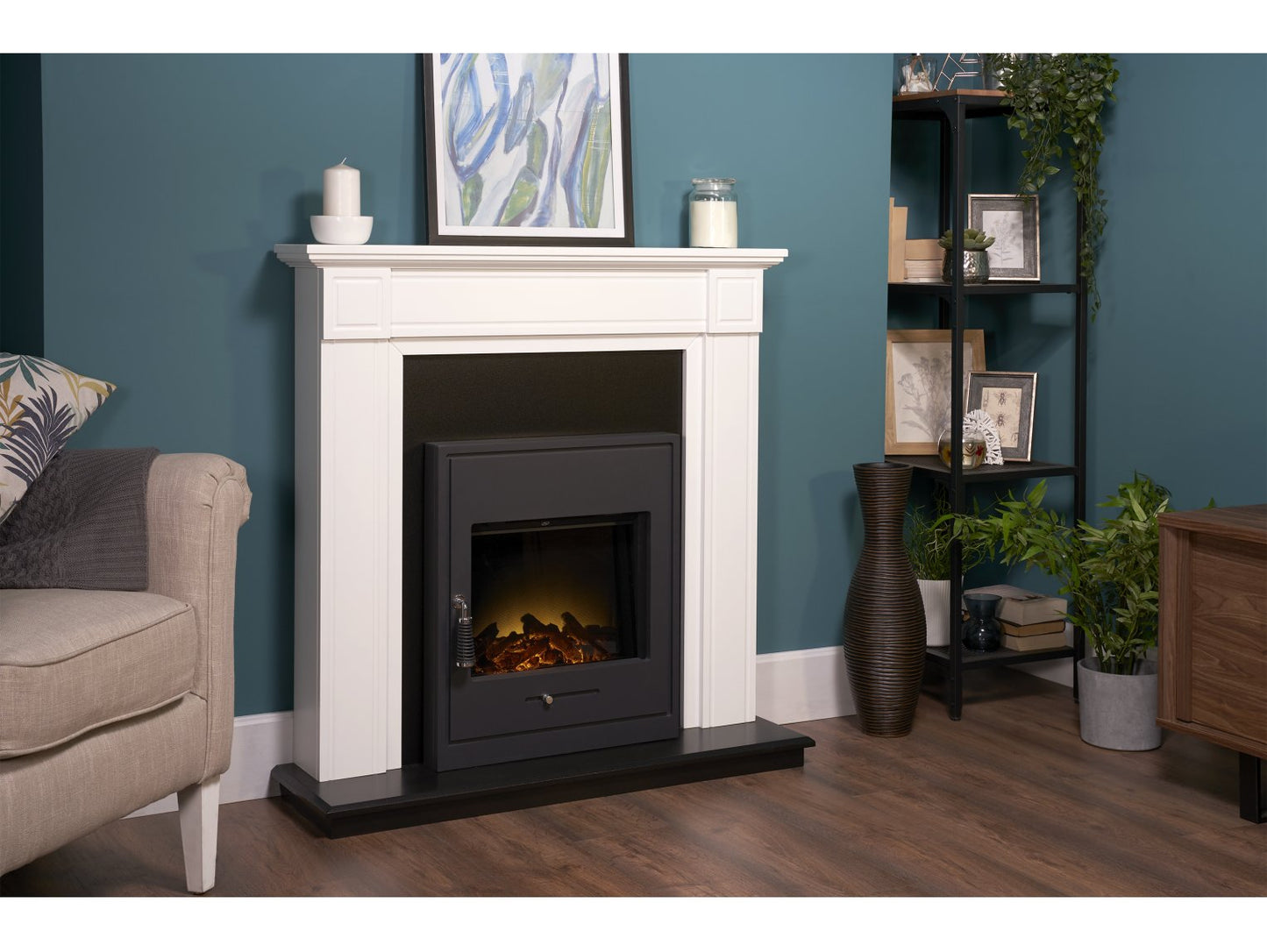 Adam Georgian Fireplace Suite Pure White + Oslo Electric Fire Black, 39"