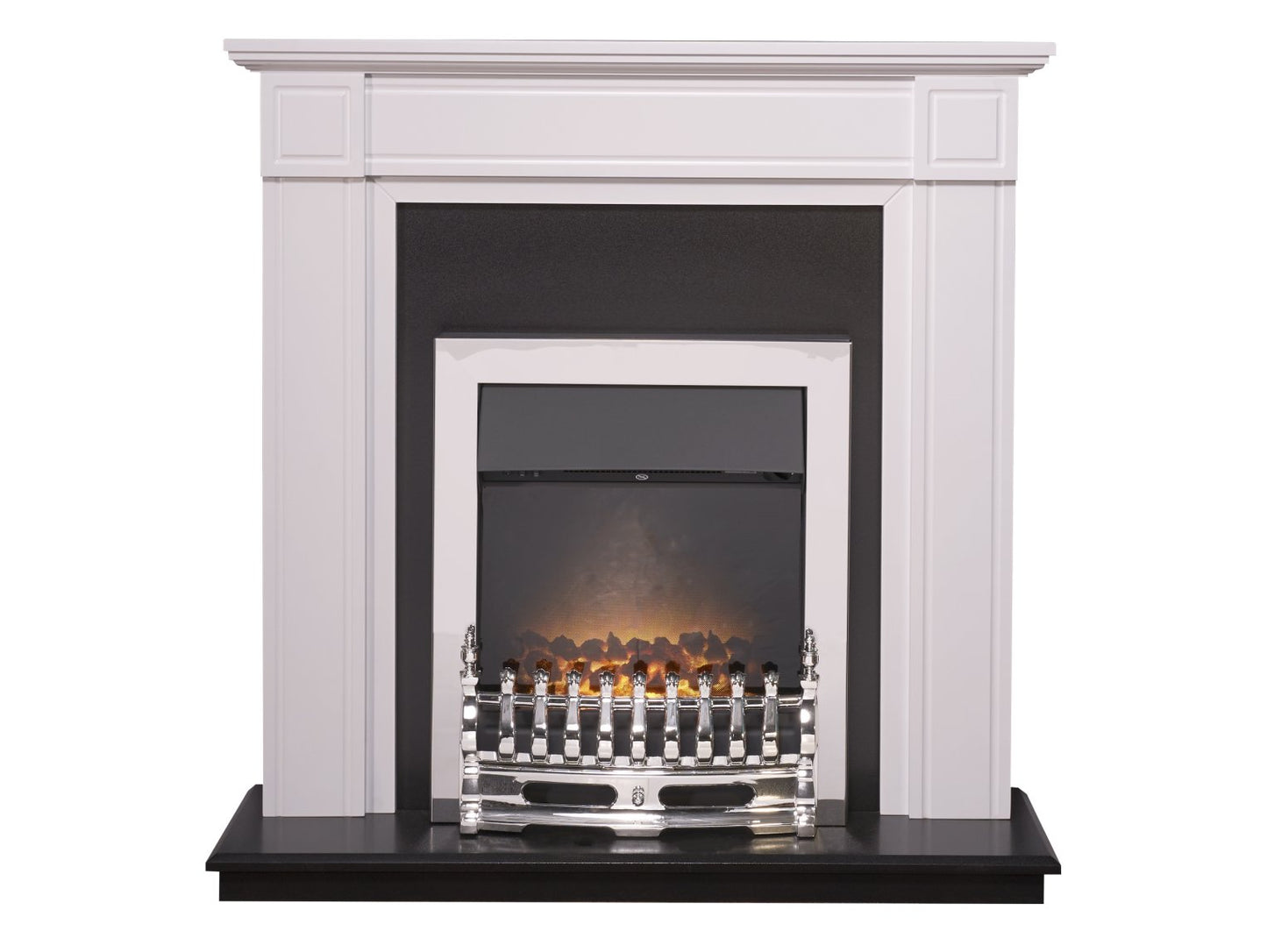 Adam Georgian Fireplace in Pure White/Black with Blenheim Electric Fire in Chrome, 39 Inch