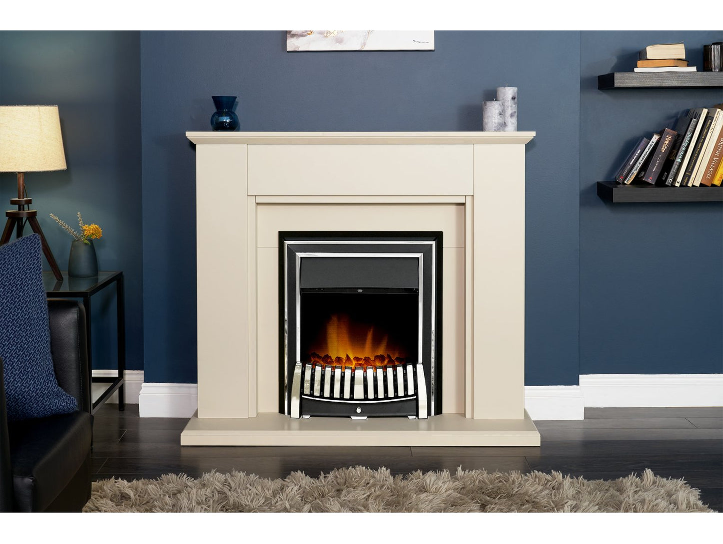 Adam Greenwich Fireplace Stone Effect + Elan Electric Fire Chrome, 45"