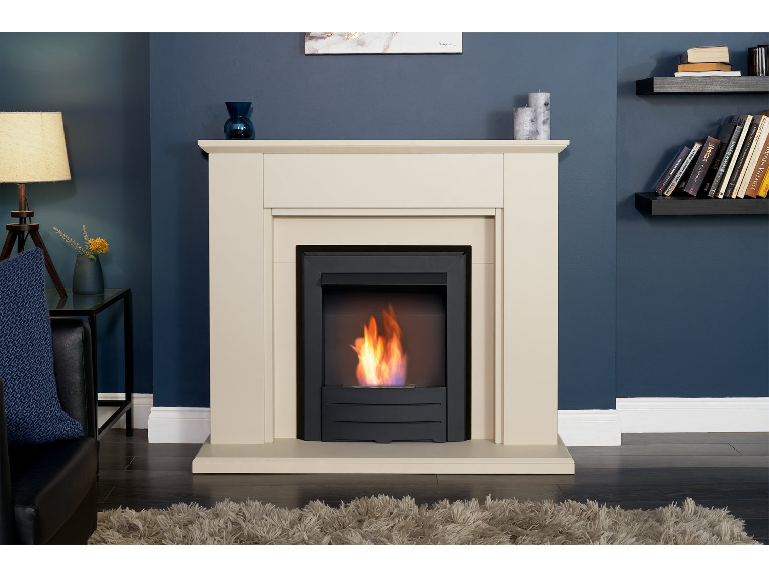 Adam Greenwich Fireplace Suite Stone Effect + Colorado Bio Ethanol Fire Black, 45"