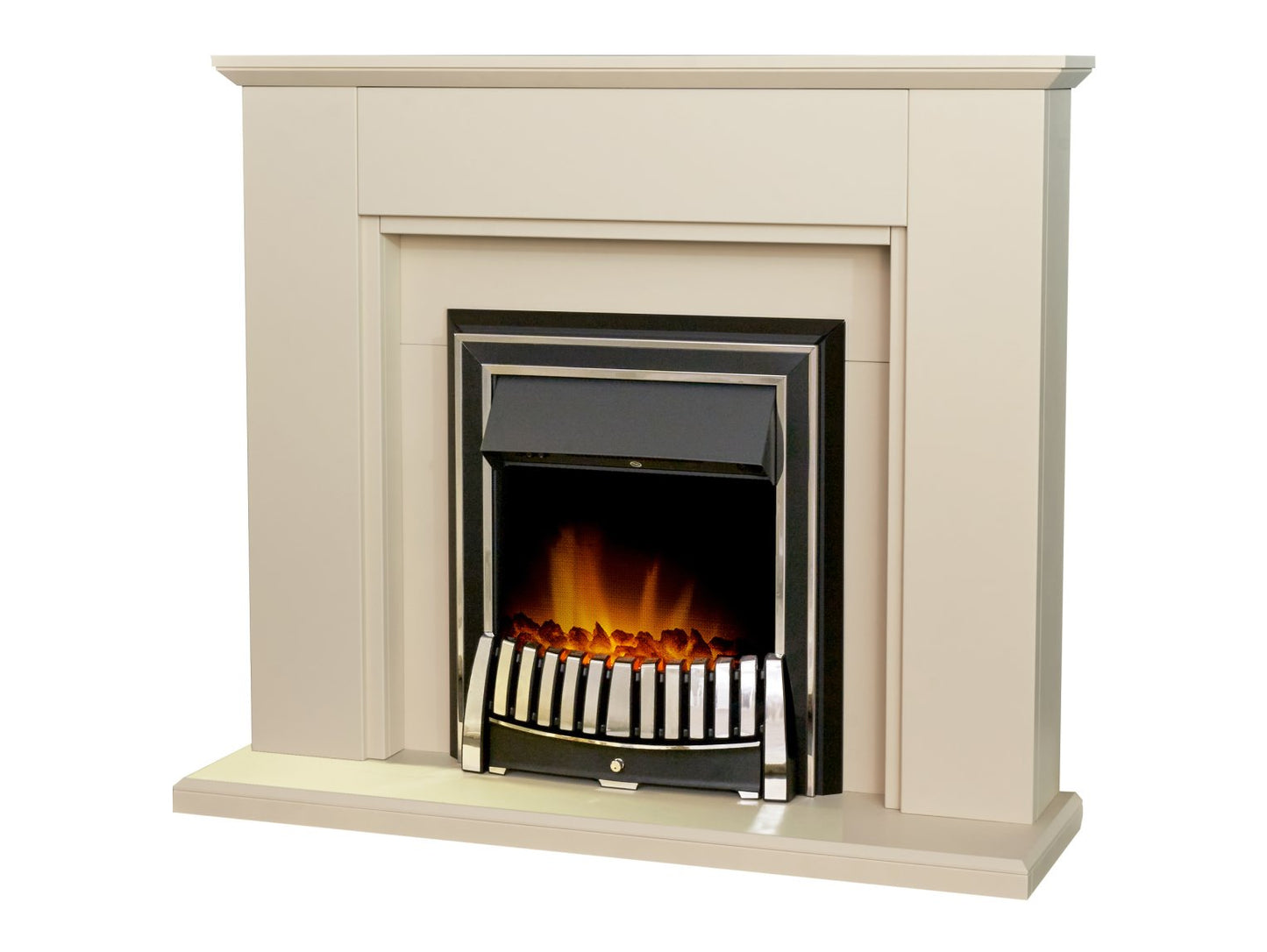 Adam Greenwich Fireplace Stone Effect + Elan Electric Fire Chrome, 45"