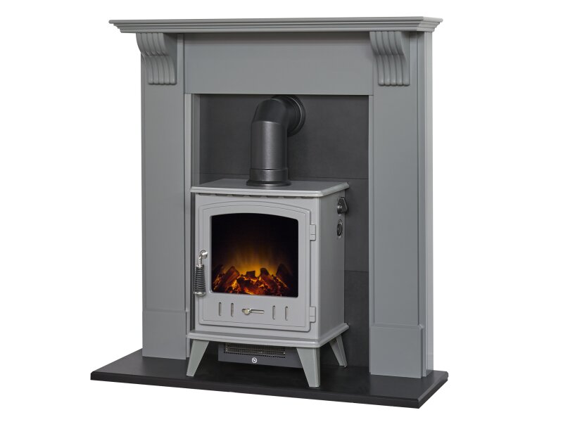 Adam Harrogate Stove Fireplace in Grey & Black w Aviemore Electric Stove in Grey, 39"