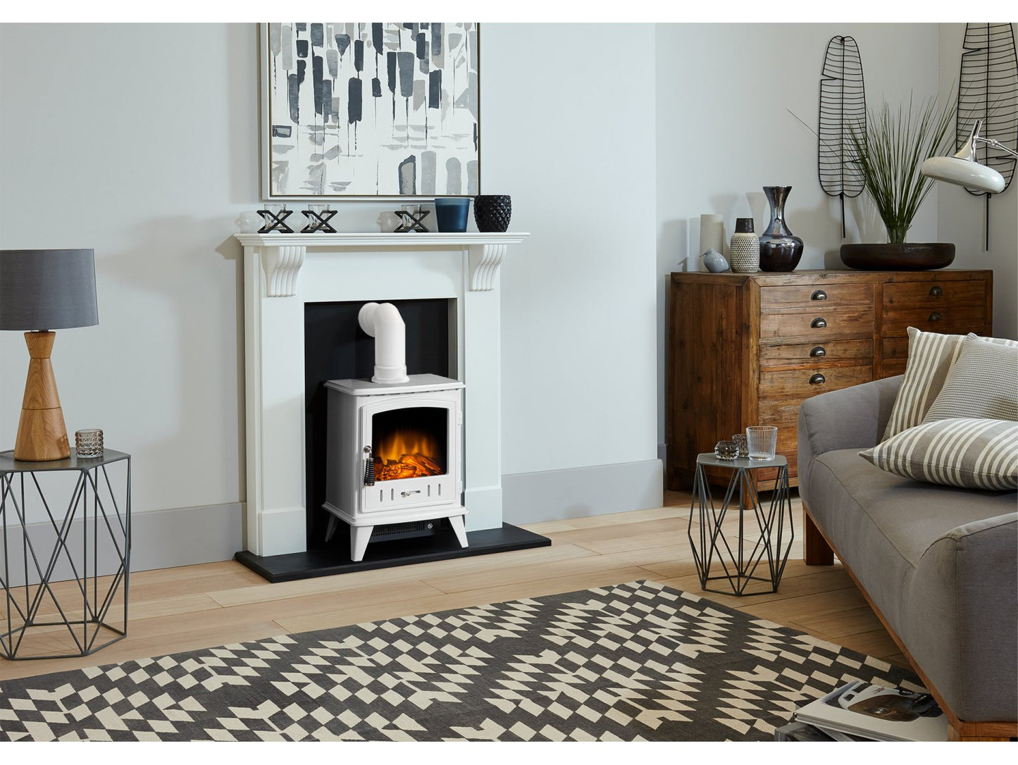 Adam Harrogate Stove Suite + Aviemore Electric Stove White Enamel, 39"