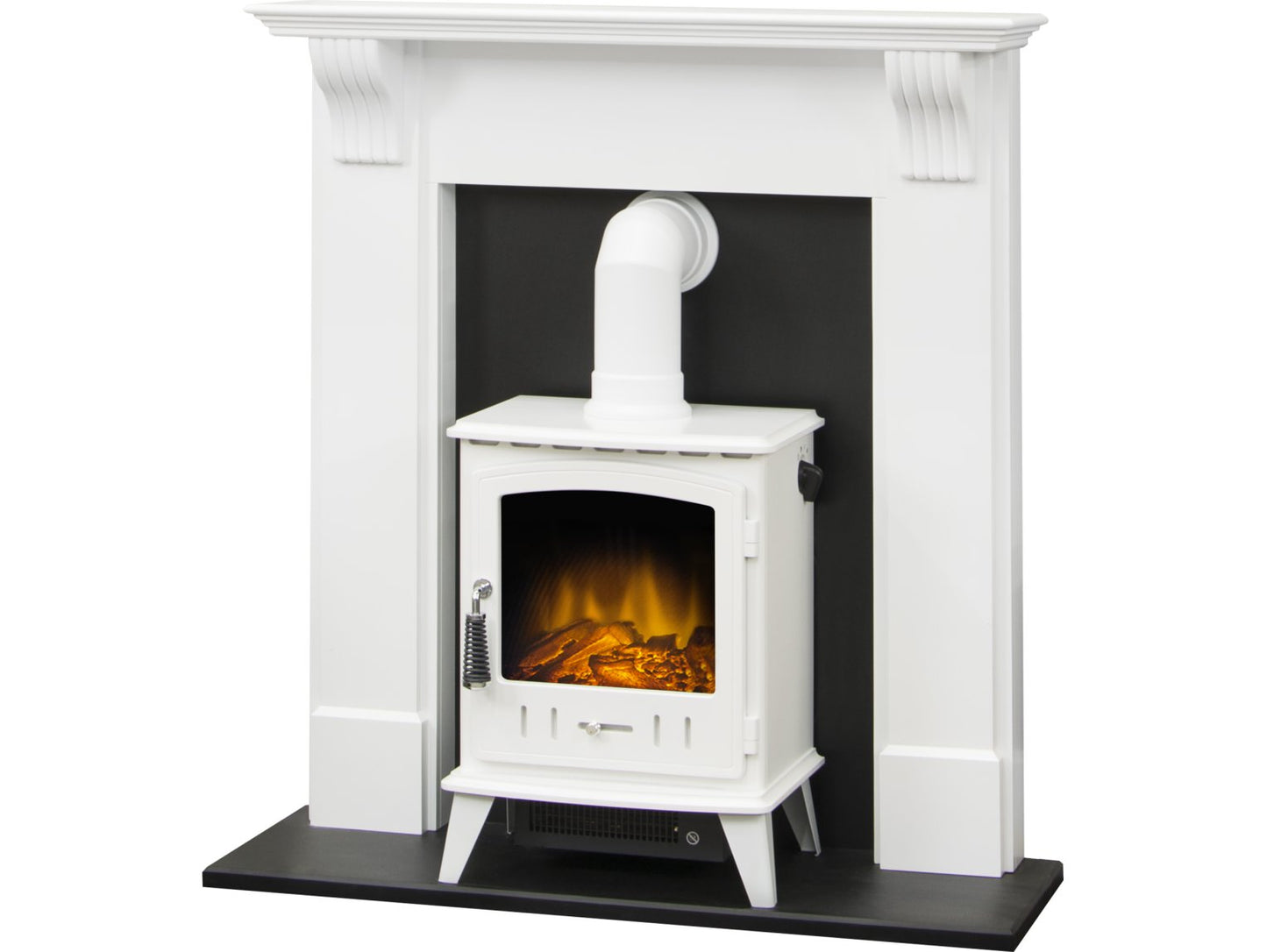 Adam Harrogate Stove Suite with Aviemore Electric Stove in White Enamel, 39 Inch