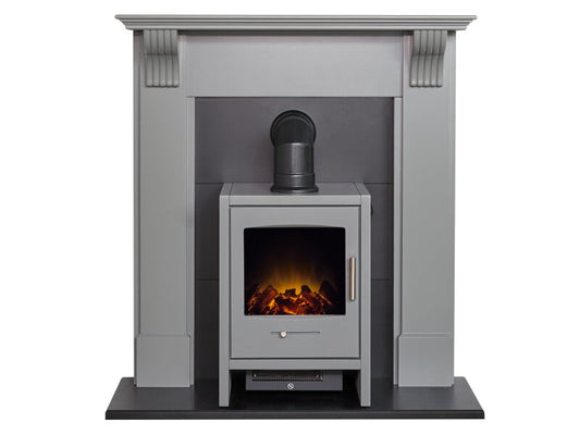 Adam Harrogate Stove Fireplace in Grey & Black w Bergen Electric Stove in Grey, 39"
