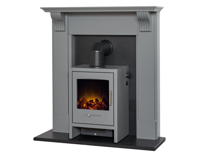 Adam Harrogate Stove Fireplace in Grey & Black w Bergen Electric Stove in Grey, 39"