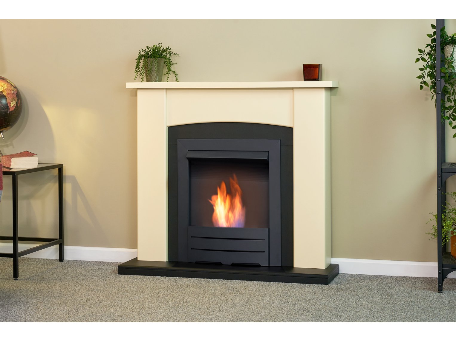 Adam Holden Fireplace Cream + & Black Colorado Bio Ethanol Fire Black, 39"