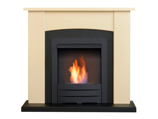 Adam Holden Fireplace in Cream with & Black Colorado Bio Ethanol Fire in Black, 39 Inch