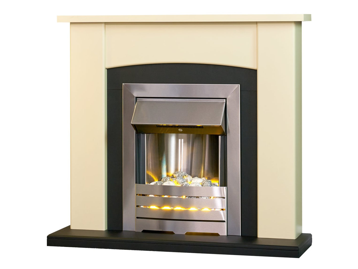Adam Holden Fireplace Cream & Black + Helios Electric Fire Brushed Steel, 39"
