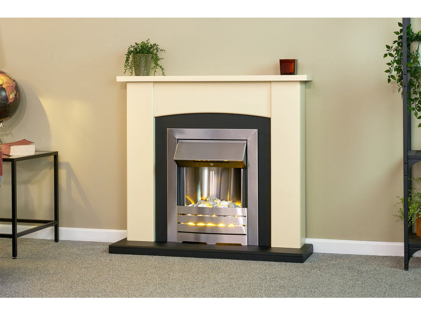 Adam Holden Fireplace Cream & Black + Helios Electric Fire Brushed Steel, 39"