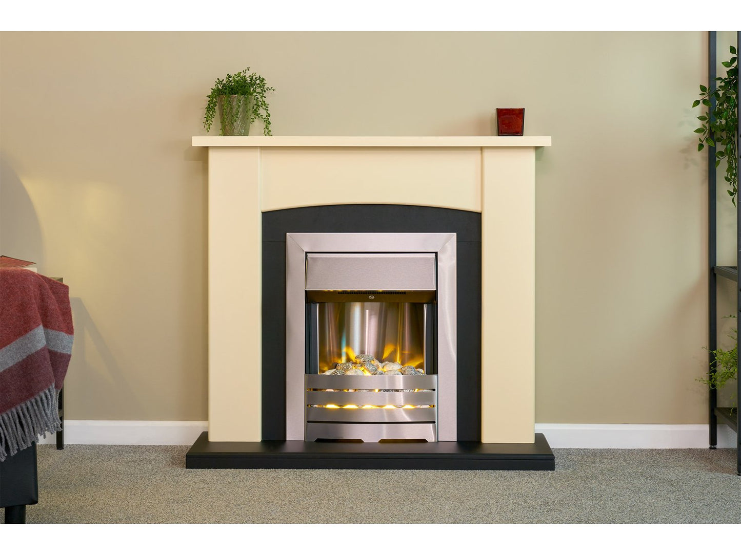 Adam Holden Fireplace Cream & Black + Helios Electric Fire Brushed Steel, 39"