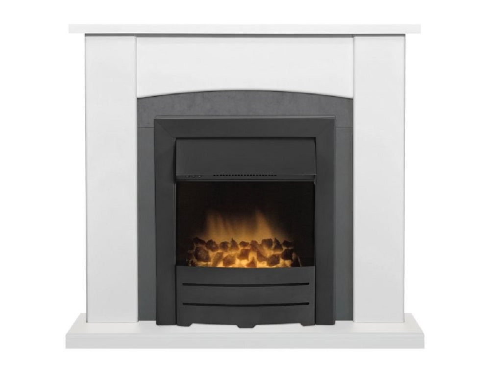 Adam Holden Fireplace in Pure White & Grey/White with Colorado Electric Fire in Black, 39 Inch