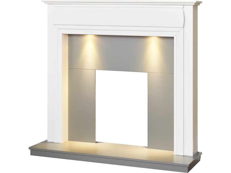 Adam Honley Fireplace in Pure White & Grey with Downlights, 48 Inch