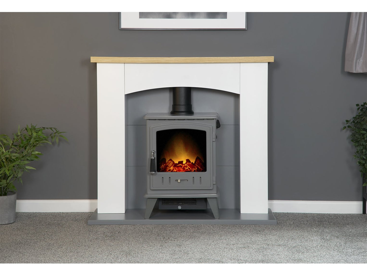 Adam Huxley Pure White & Grey + Aviemore Electric Stove Grey Enamel 39"