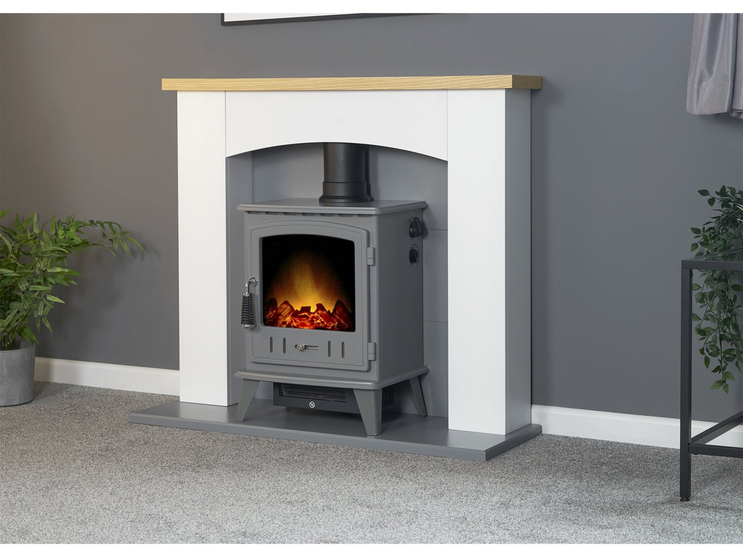 Adam Huxley Pure White & Grey + Aviemore Electric Stove Grey Enamel 39"