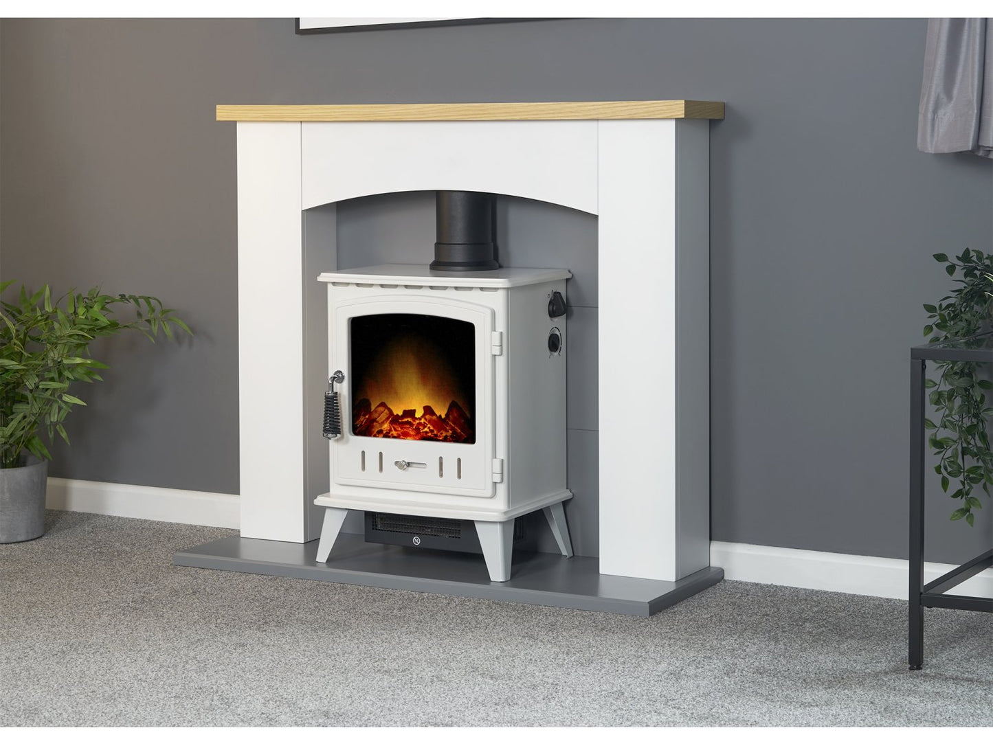 Adam Huxley Pure White & Grey + Aviemore Electric Stove White Enamel, 39"