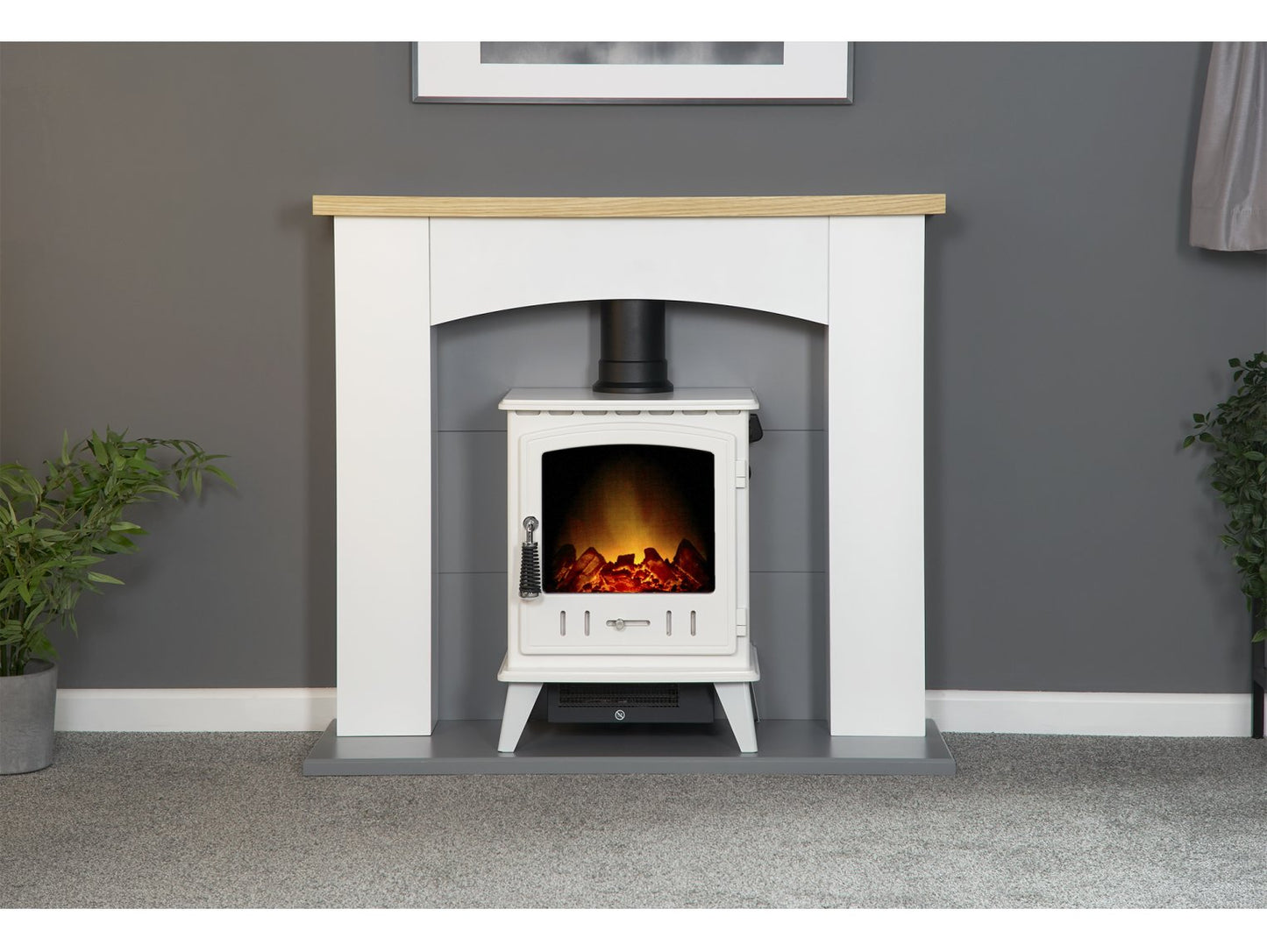 Adam Huxley Pure White & Grey + Aviemore Electric Stove White Enamel, 39"
