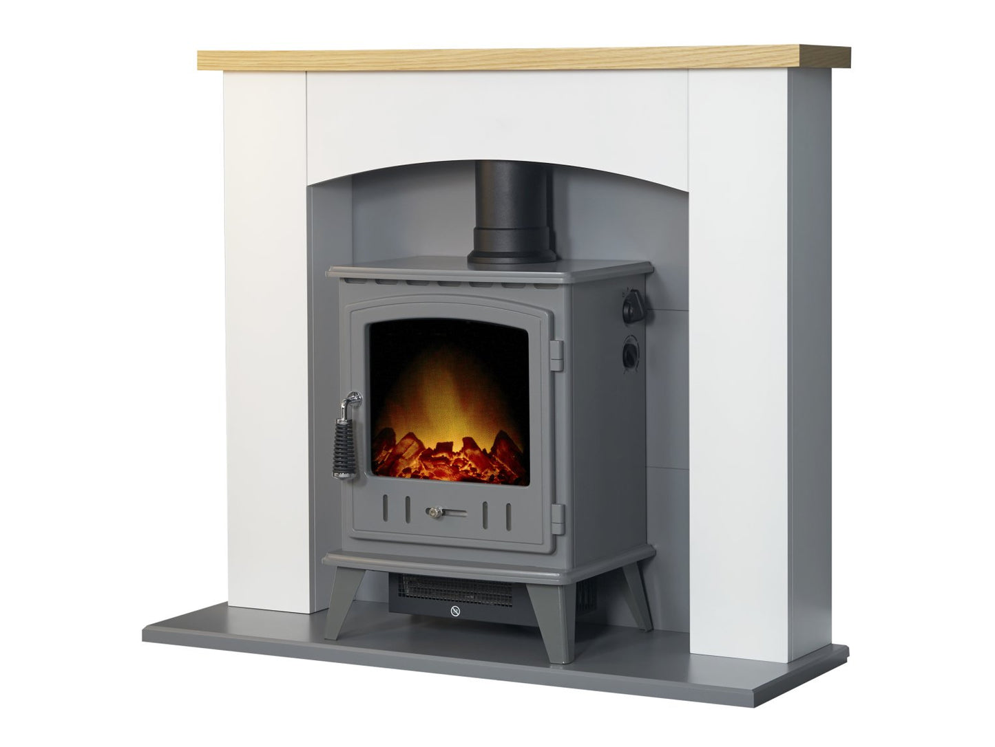 Adam Huxley Pure White & Grey + Aviemore Electric Stove Grey Enamel 39"